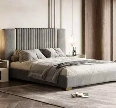 Stylish Modern Bed with Plush Headboard