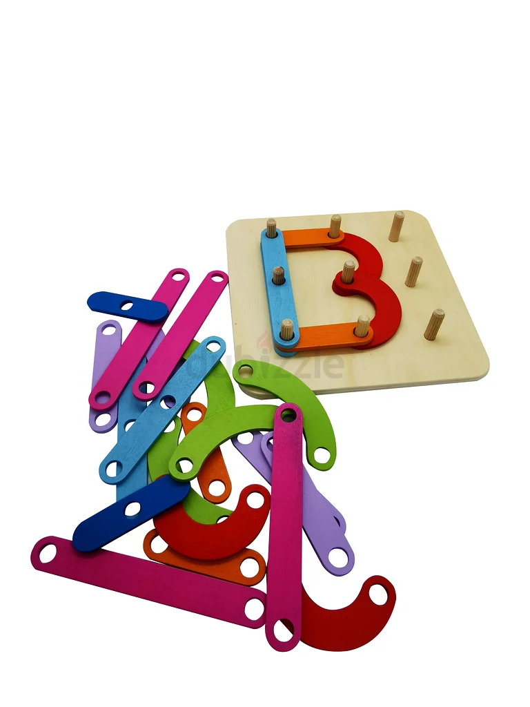 Educational Letter Building Puzzle Set, Wooden Board with Colourful Pieces, Early Learning62866837671299111