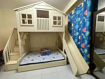 Adorable House-Style Kids Bunk Bed with Slide!