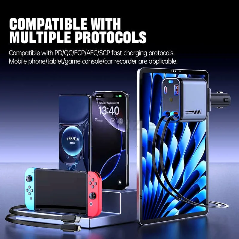 Retractable Car Charger, 4 in 1 Fast Charging63221852171779111