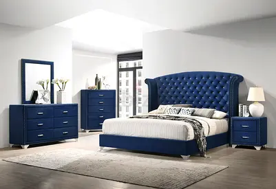 Elegant Blue Velvet Bedroom Set - Stylish  Modern Design!