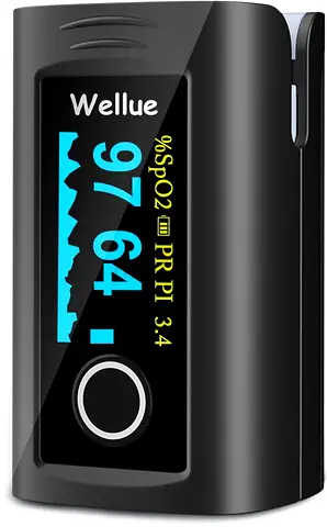 Wellue Fingertip Pulse Oximeter, Blood Oxygen Saturation Monitor with Batteries, Carry Bag  Lanyard