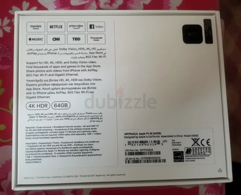 Apple TV 4K 64GB WiFi  Ethernet A1842 model63262399485570111