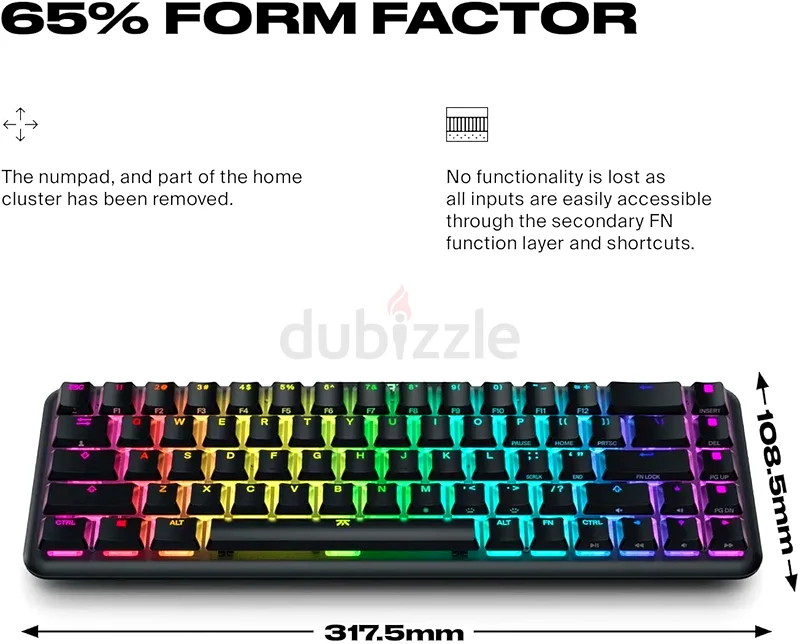 لوحة مفاتيح ألعاب ميكانيكية Fnatic Gear STREAK65 مع إضاءة خلفية LED RGB ومحول Speed Silver - صغيرة63229685794178113