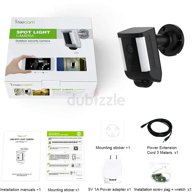 Freecam Outdoor WiFi Camera 1080P Home Security Camera w/ Floodlight L860 Black