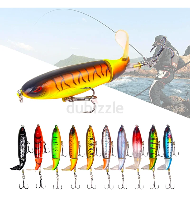 5Pcs Whopper Fishing Lure for Bass Popper Top Water Fishing Lures with Floating Rotating Tail Barb T63241124812290112