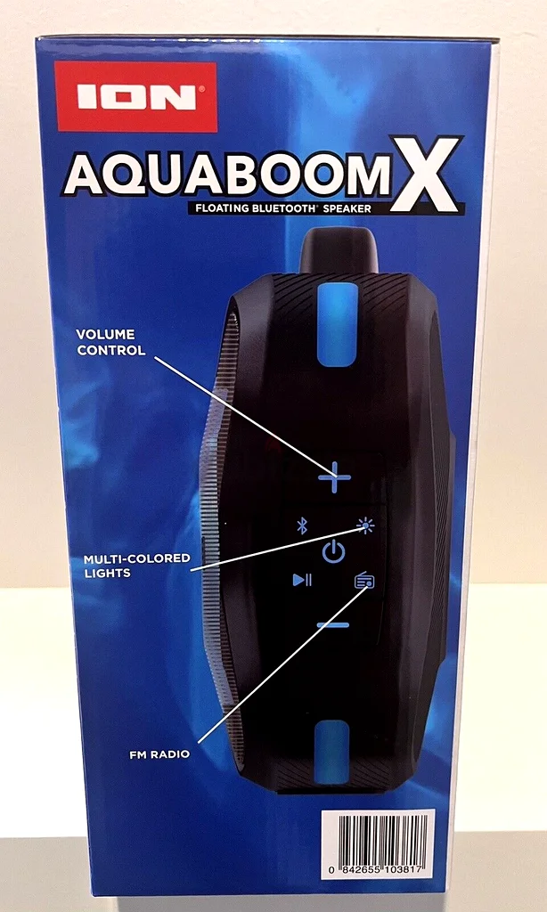 سماعة بلوتوث عائمة قابلة لإعادة الشحن ION AQUABOOM X ISP174 باللون الأسود - جديدة تمامًا63262395632002113