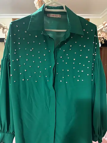 Oversized rhinestone blouse turkish brand green brand new