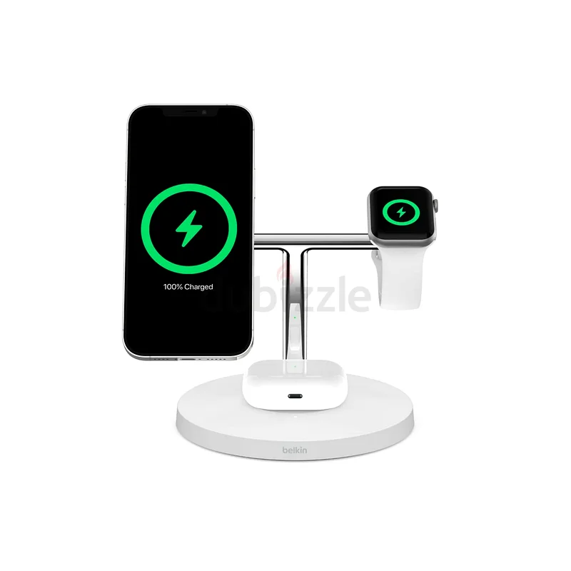 حامل Belkin BoostCharge Pro - لاسلكي - iPhone وApple Watch وAirPods - 3 فتحات - Qi2 - كابل شحن63221853262465111