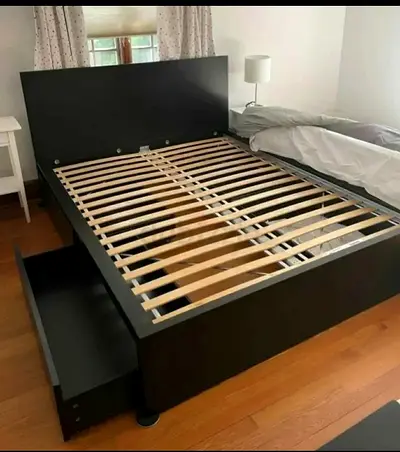 IKEA malm king size bed frame with mattress and 2 storage drawers for sale