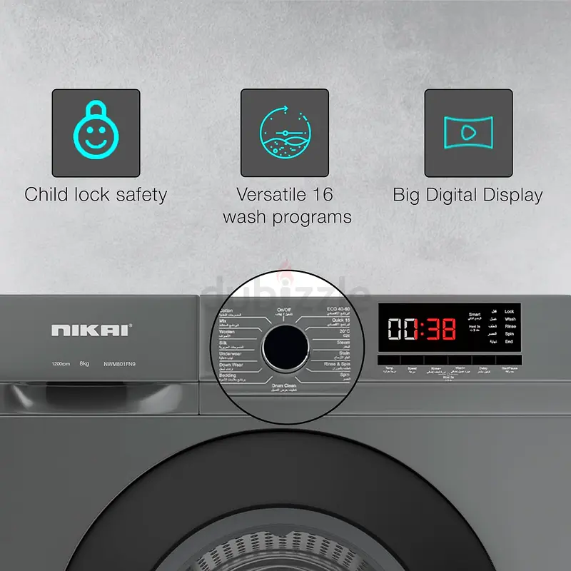 Nikai 8KG Front Loading Fully Automatic Washing Machine63243180208641115