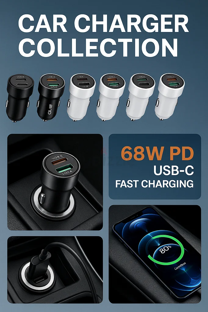 شاحن سيارة سريع 68 واط | منفذ مزدوج USB + Type-C | توصيل في نفس اليوم في دبي63221852023041111