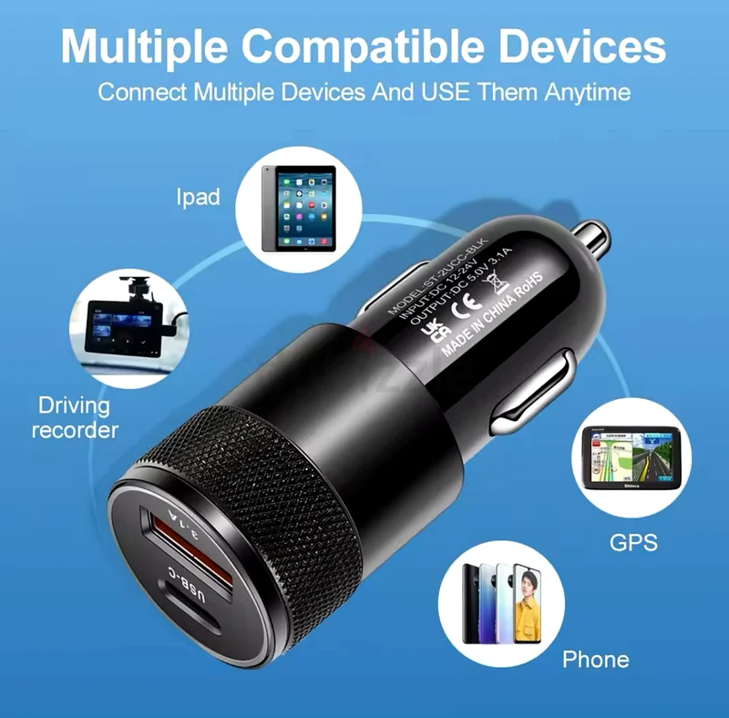 شاحن سيارة سريع 68 واط | منفذ مزدوج USB + Type-C | توصيل في نفس اليوم في دبي63221852023041114