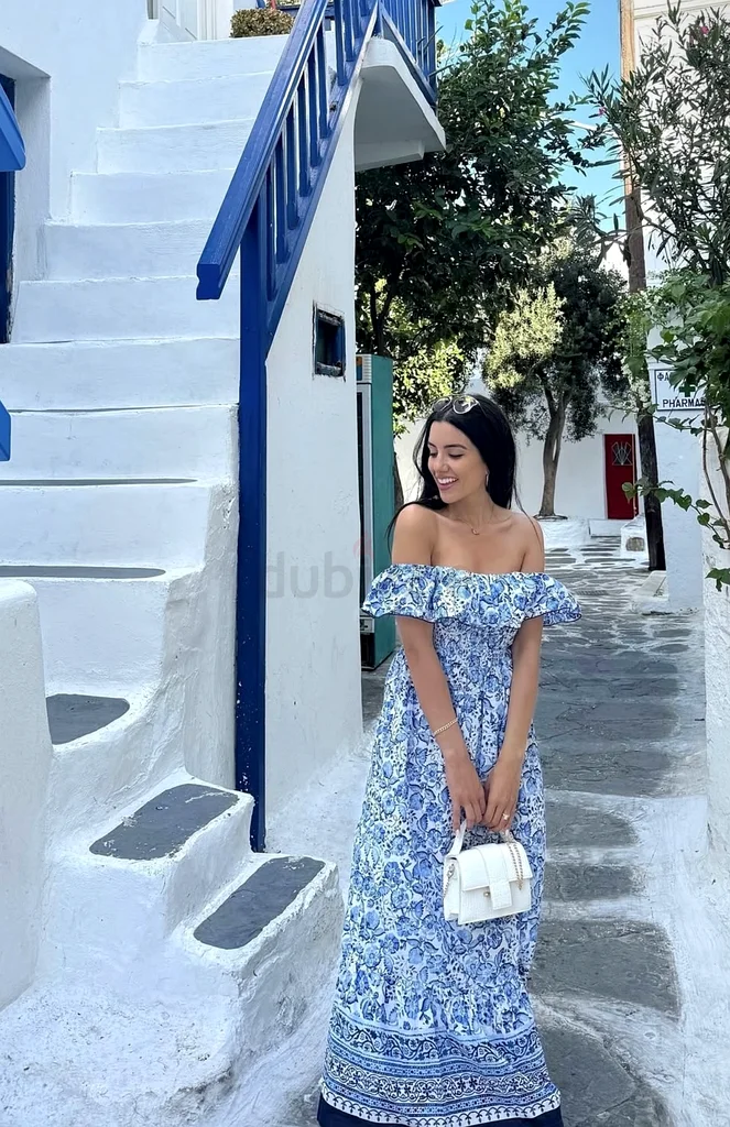 Zara Floral Print Off-Shoulder Dress in Blue63264583406466111