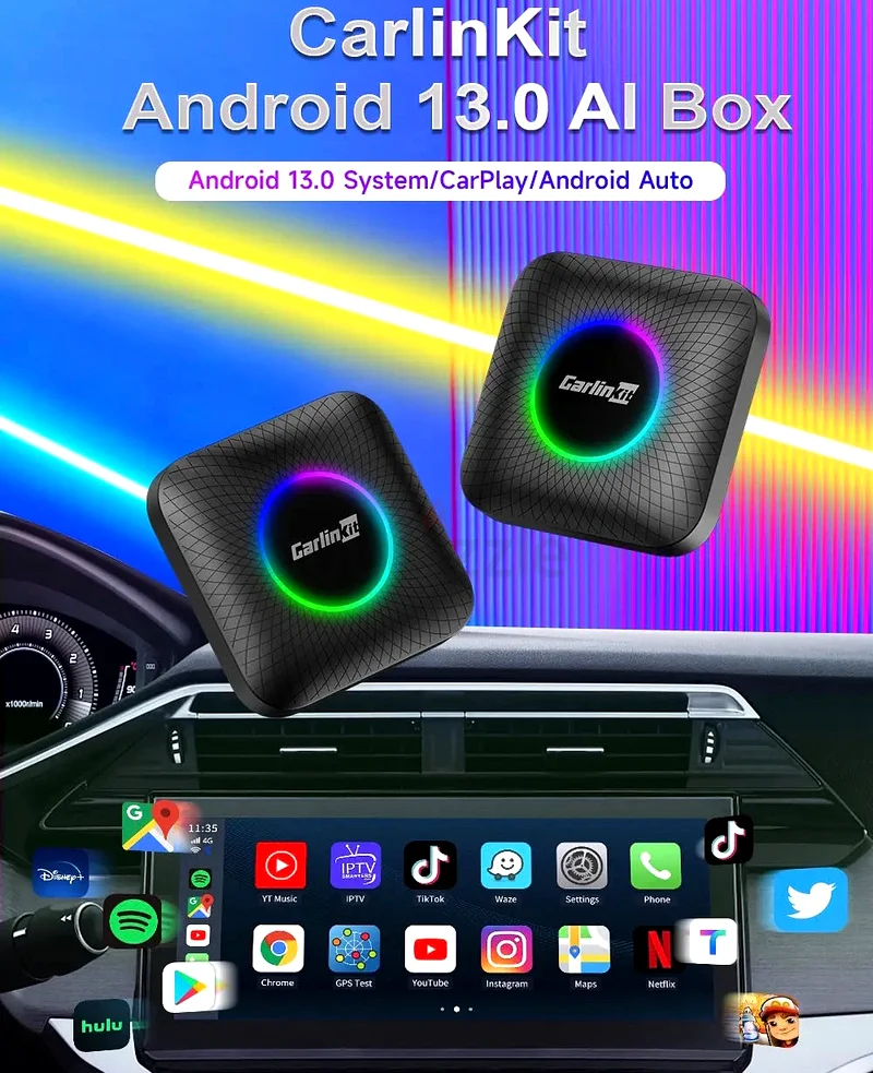 Carlink 8 + 128Gb Led Light Custom Carlinkit Car Play Smart Box Ai Box For Wireless Carplay Car Tikt63261260481282111