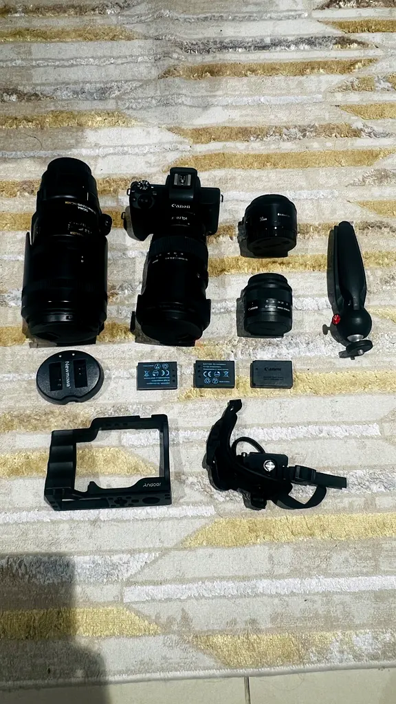 Canon M50 mirrorless with lens and accessories