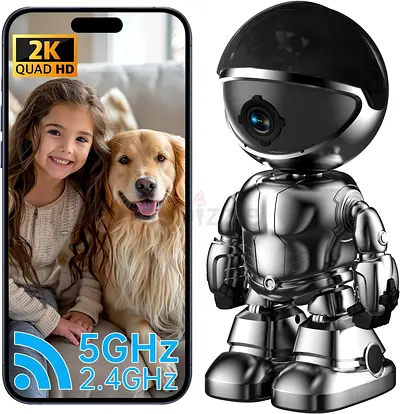 Indoor Camera Robot, 2k 5g/2.4ghz WiFi Pet Robot Cam with Phone App EseeCloud, 360