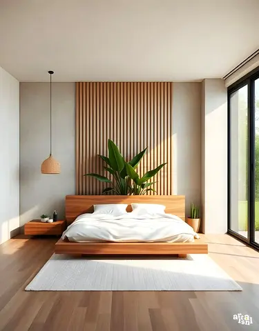 Elegant Modern Wooden Bed Frame with Natural Accents