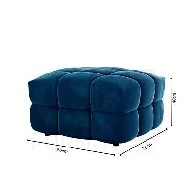Velvet Ottoman in Blue