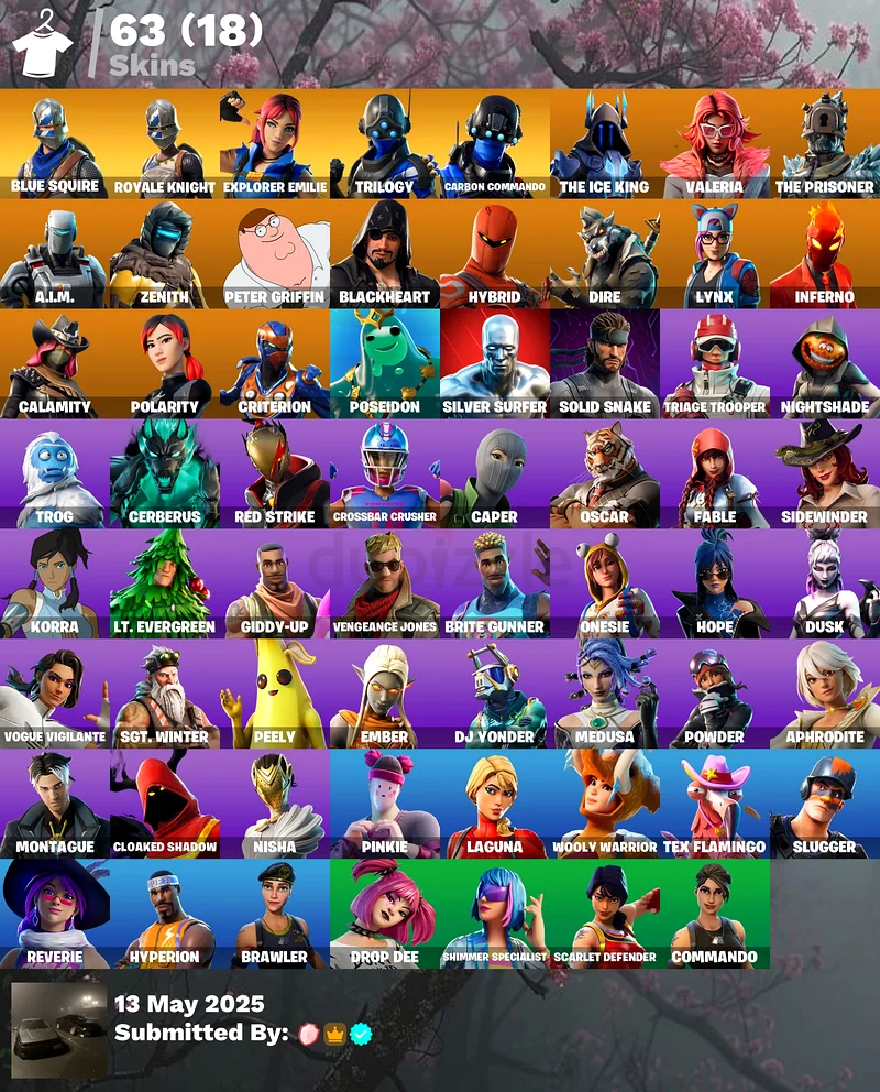 حساب فورتنايت أصلي + فارس أزرق + إيموت الحيوان الزاحف632283119685141129