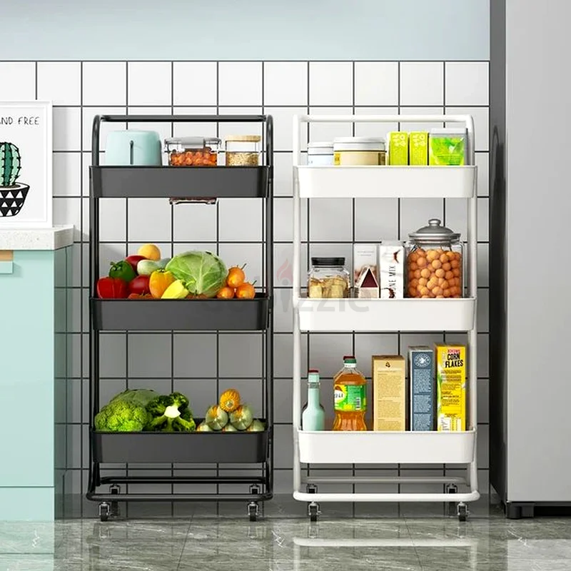 3-Tier Folding Storage Rack with Wheels Metal– Kitchen Storage Shelf63218802643331114