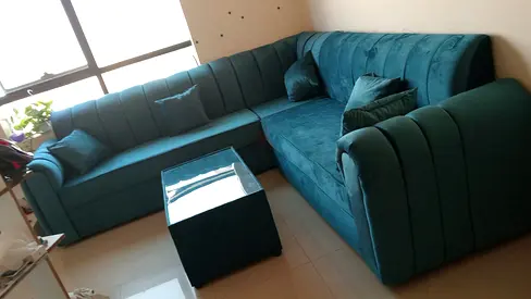Luxurious Teal Velvet L-Shaped Sofa for Sale!