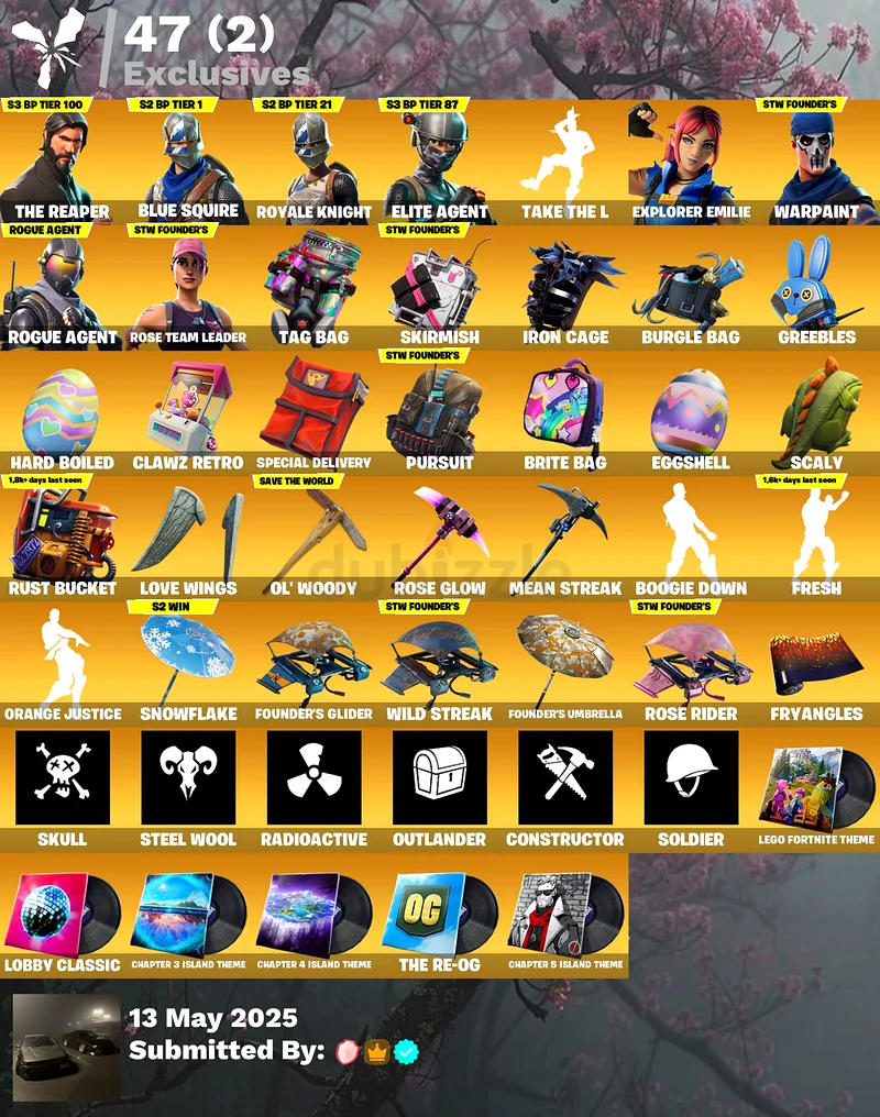 حساب أصلي لـ Fortnite + فارس رويال + الحاصد + إيموت جديد + STW أصلي63228834913281111