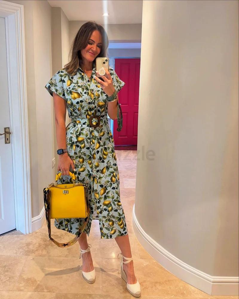 Zara Fruit Print Midi Dress with Belt63265101826819114