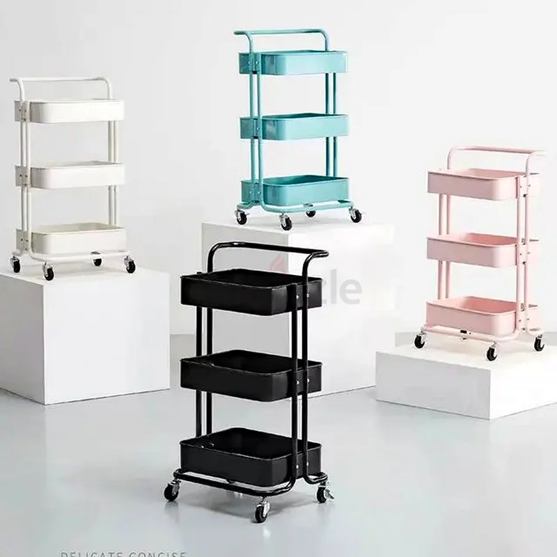 3-Tier Folding Storage Rack with Wheels Metal– Kitchen Storage Shelf63218802643331112