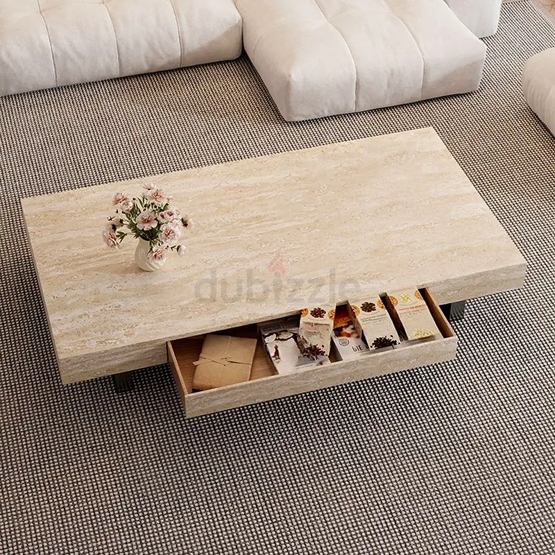 Mesa de centro/auxiliar moderna estilo granja, con acabado natural en MDF, bandeja única y base de madera