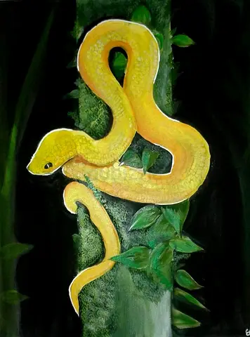 Vibrant Yellow Snake Painting - Natures Beauty on Canvas!