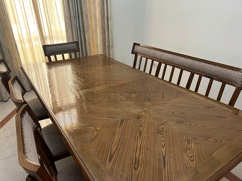 URGENT - Home Centre Allergo 8 Seater Dining Table Set – Solid Wood Table + 5 Chairs + Bench628638200610591121