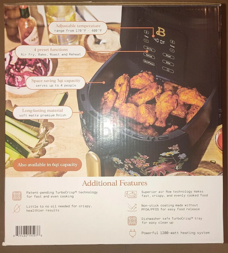 Drew Barrymore 19605 Beautiful 6 Qt Air Fryer W/TurboCrisp Technology63252948229506112