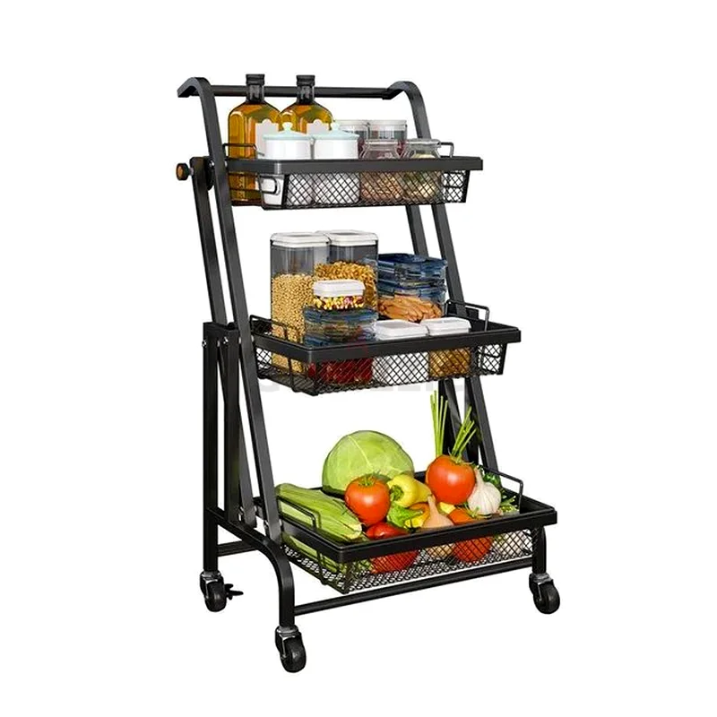 3-Tier Metal Shelf/Food serving trolley, parallel foldable63219338896130114