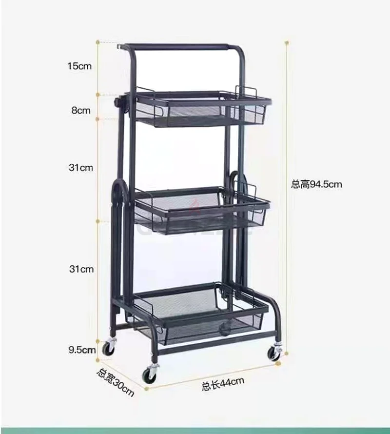 3-Tier Metal Shelf/Food serving trolley, parallel foldable63219338896130111