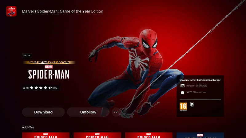 Digital Account contains Marvel’s Spider-Man (PS4 version) with all add-ons (DLC)63174332329985111