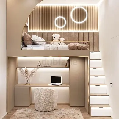 Modern bunk bed with stairs drawers
