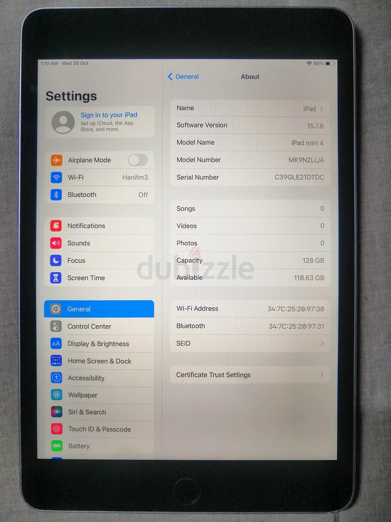 آي باد ميني 4 واي فاي 128 حالة ممتازة، مستخدم، للبيع63214897525379111