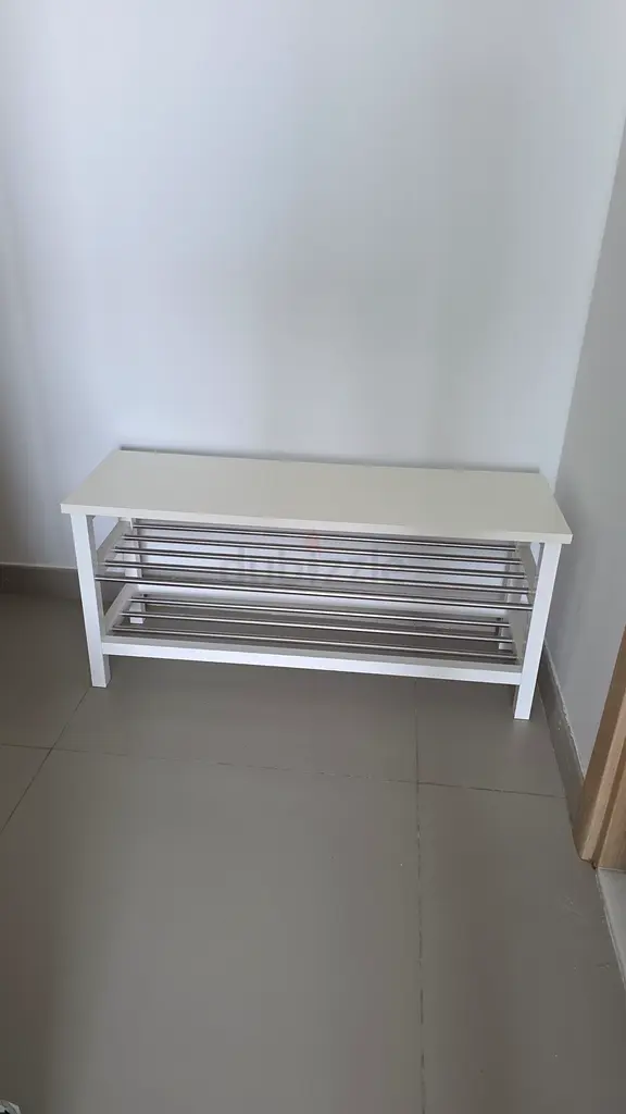 Stylish White Shoe Rack with Metal Frame