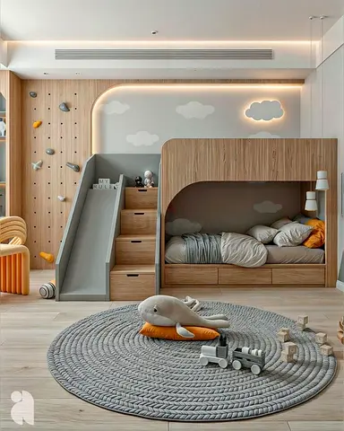 Classic bunk bed with slide and stiar box
