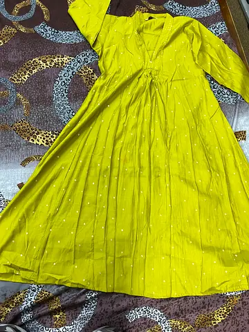 Vibrant Yellow Kurta with Elegant Polka Dots