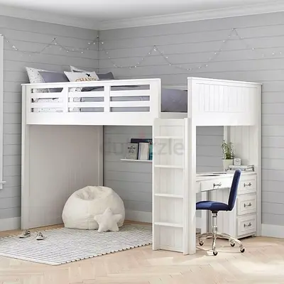 Custom-Made stylish White Loft Bed with Integrated Desk and Storage