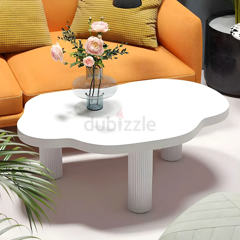 طاولة قهوة خشبية بيضاء هندسية بثلاثة أرجل، طاولة كوكتيل عصرية - 35.5 طول × 22 عرض × 16 ارتفاع، بيج63179865321347114