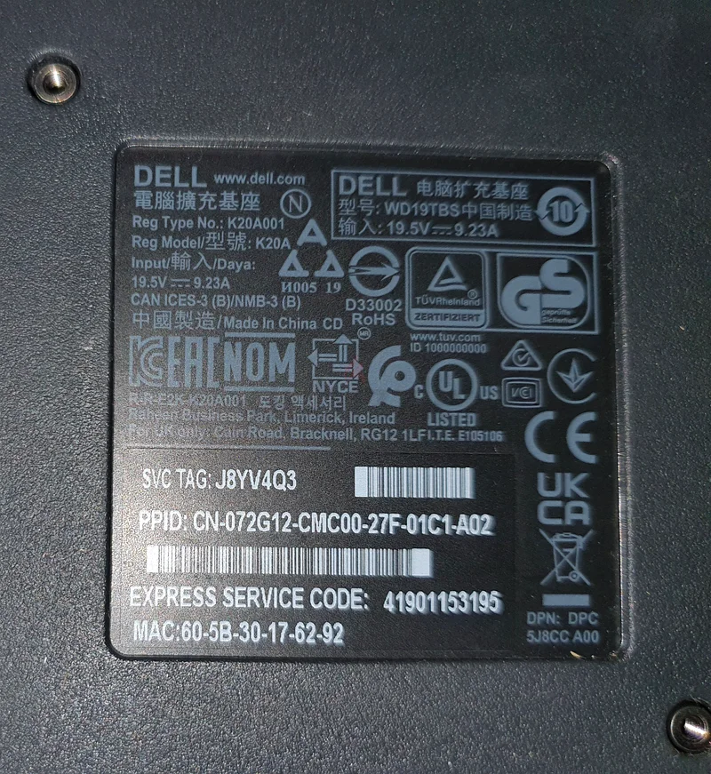 Dell Thunderbolt 3 Dock WD19TBS63257118098306111