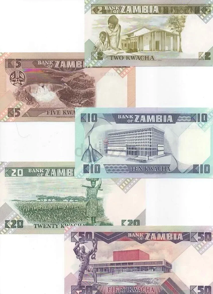 1980s ZAMBIA 2 5 10 20 50 Kwacha Banknote Collector63266085725058111