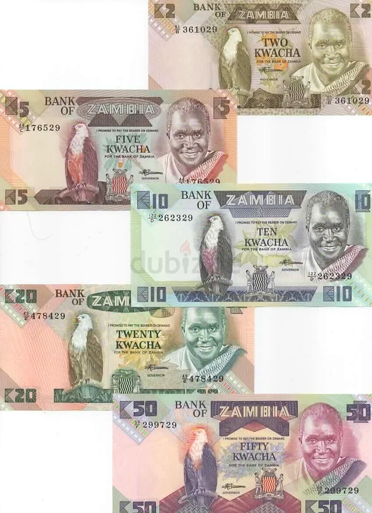 1980s ZAMBIA 2 5 10 20 50 Kwacha Banknote Collector632660857250581113