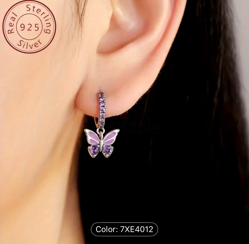 Charming Butterfly Earrings with Purple silver63233130462339112