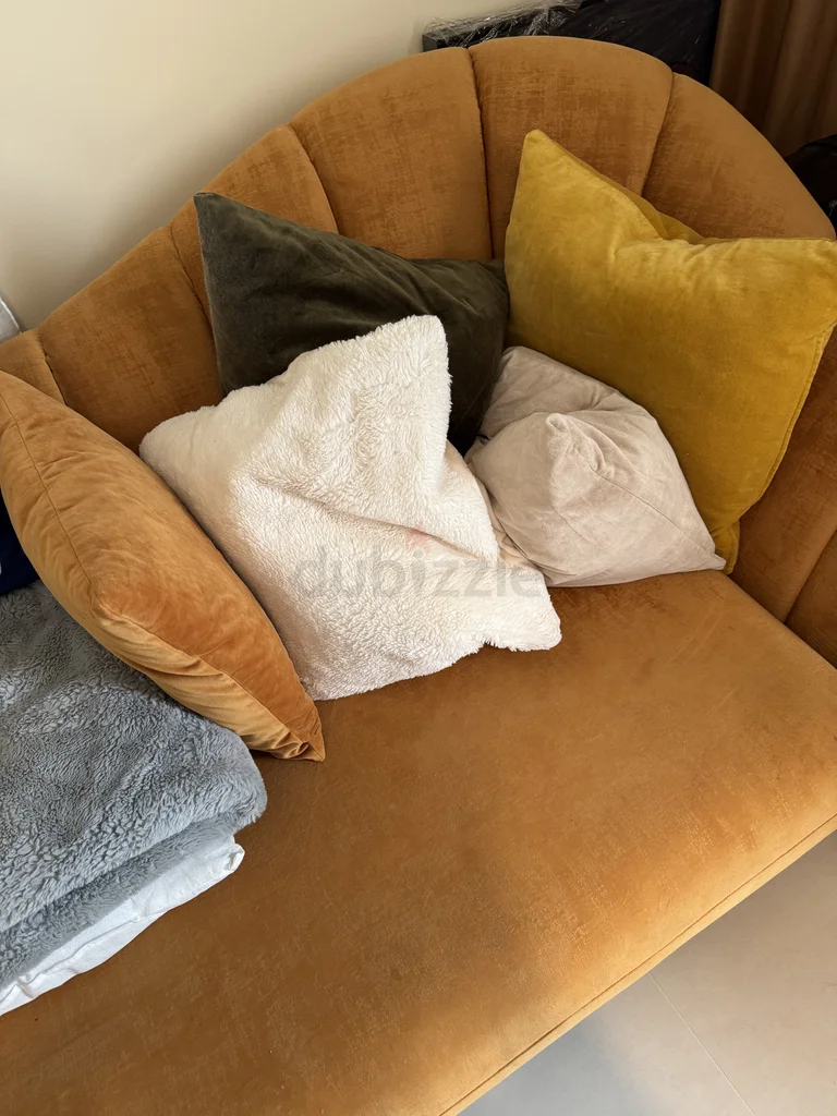 Stylish 3 Seater Yellow Velvet Sofa with Cushions - 500dhs62867839708033114