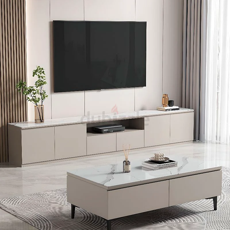 Gray Wooden TV Stand with Shelf, 2 Drawers, 2 Cabinets, Cable Management, and Open-air Storage63180833238017112