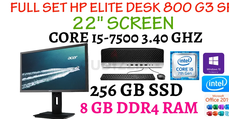 مجموعة كاملة من HP ELITE DESK 800 G3 SFF-CORE i5-7500-8GB ذاكرة DDR4-256GB SSD-شاشة مقاس 22 بوصة-لوحة مفاتيح+فأرة629316659676171121